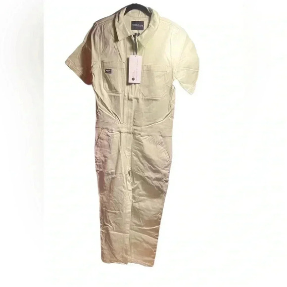 NWT Wildfang The Essentail short sleeve cotton green athletic pockets Coverall M - Picture 2 of 6